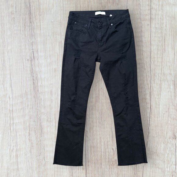 Sandro Paris Distressed Black Slim Fit Raw Edge Jeans Women’s Size 36 (US 4) - Picture 1 of 8